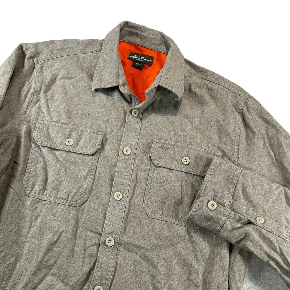 Eddie Bauer Shirt Jacket Mens XL Brown Orange Lined Flannel Button Down Utility